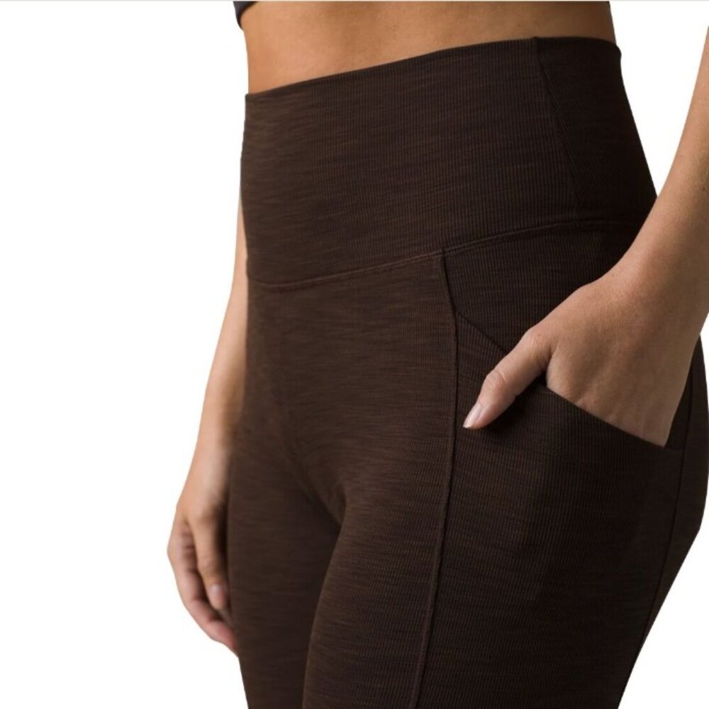 ​prAna Becksa High Waisted 7/8 Ribbed Leggings with Pockets Brown XL